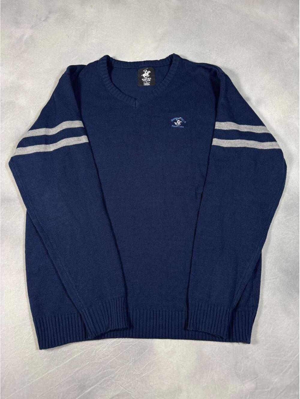 Vintage inspired Beverly Hills Polo Club Men’s XL Navy V-Neck Varsity Sweater